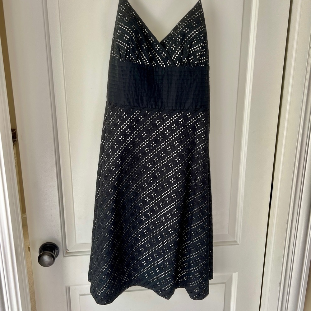 White House Black Market Gorgeous Black with White Eyelet Halter Dress. Size 6